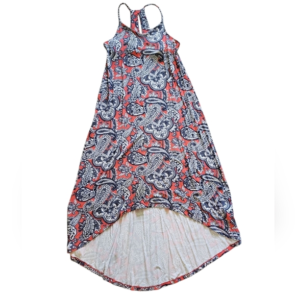 Cynthia Rowley Coral Navy Paisley High Low Maxi Dress Medium - Picture 1 of 5